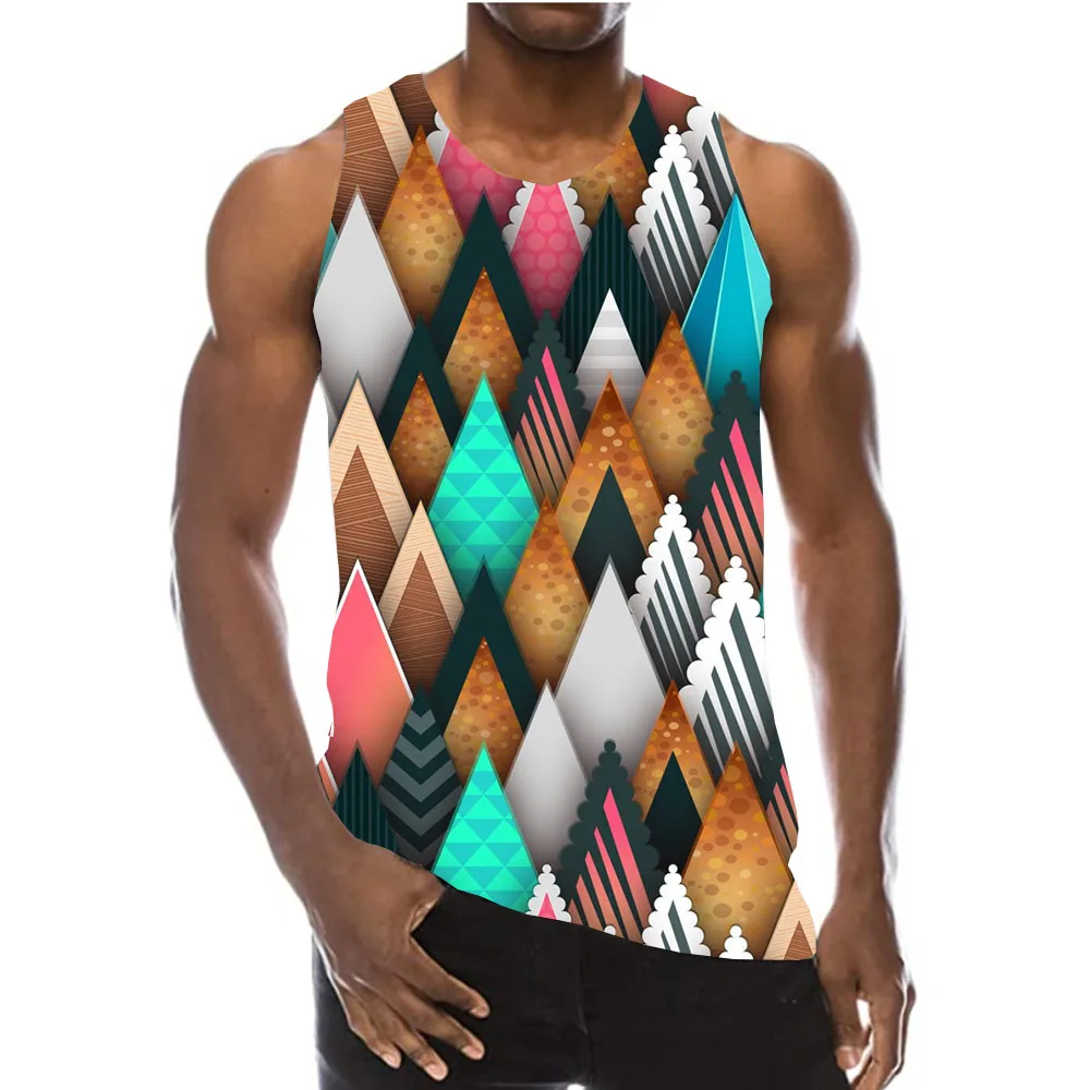 

UNEY Color block Tank Tops For Men Summer Graphic Sleeveless Rainbow Vest Sports Colorful Tops 2020 New