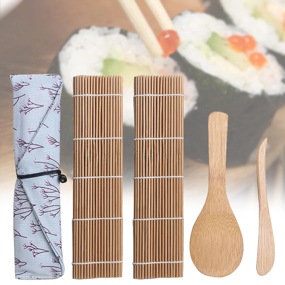 Бамбуковые прокатки коврики набор для приготовления суши японский DIY Инструменты распорщик риса 5 пар палочки для еды с тканевой сумкой нетоксичные практичные
