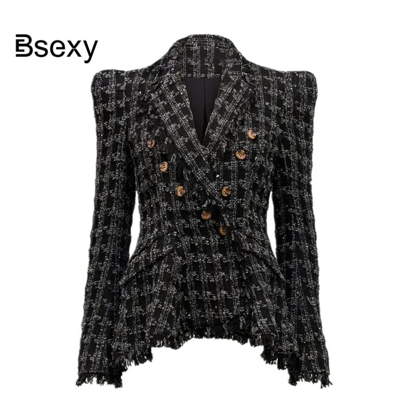 Осенняя Женская твидовая куртка пальто 2019 Элегантный женский костюм воротник