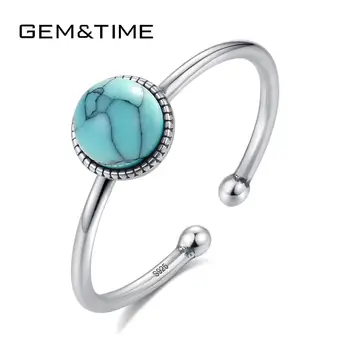

Gem&Time Bohemian Natural Stone Ring Real 925 Sterling Silver Ring For Women BOHO Adjustable Ring Jewelry anillos de plata