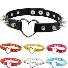 Модные сексуальные Harajuku сердце кулон чокер Спайк Готическая кожа ожерелье женщин панк цепочка на шею ювелирные изделия-ожерелья