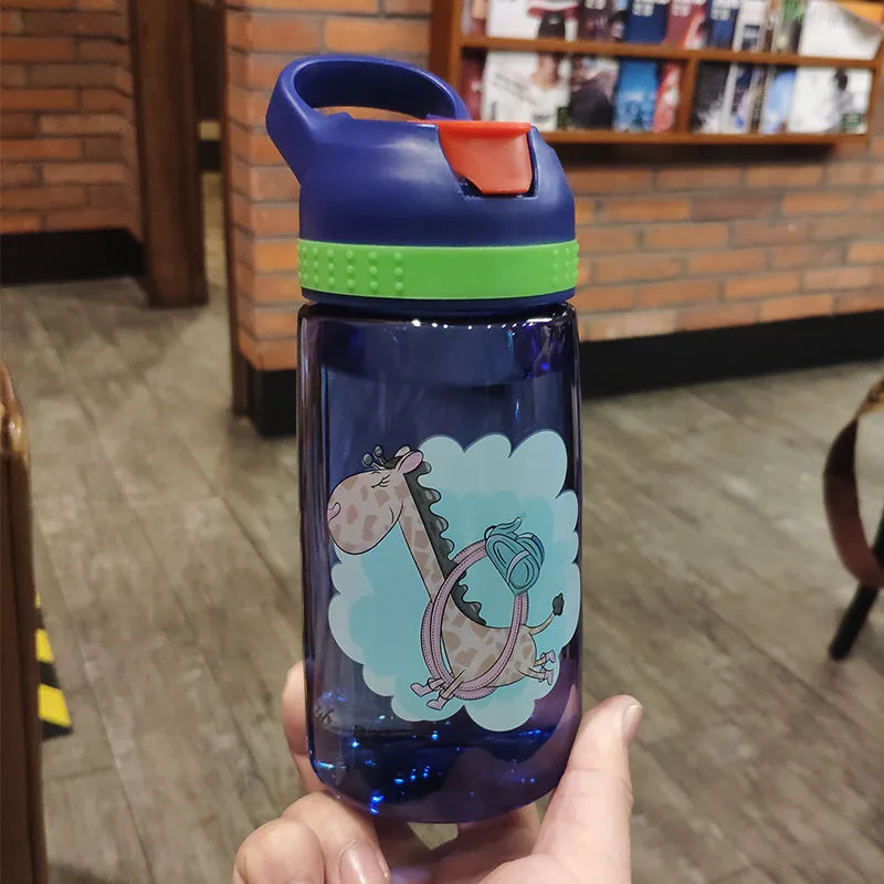 450 мл мультяшная детская бутылка для воды с соломинкой, детская спортивная бутылка, походная чашка для кемпинга, бутылка для воды, сока, BPA бесплатно - Цвет: Синий