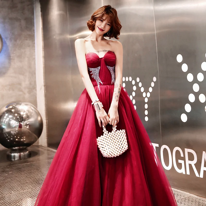 SSYFashion New Sexy Sweetheart Off-the-shoulder Evening Dress Vestido De Noche Burgundy Long Prom Formal Gowns Custom