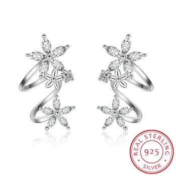 

Korean Fashion 925 Sterling Silver Star Flower Zirconia Clip Earring For Women Christmas Jewelry Brincos Pendientes Party Gift