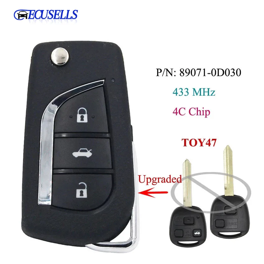 Обновленный дистанционный брелок чип 433 МГц 4C для Toyota Yaris Avensis Corolla P/N:89071 0D030 с