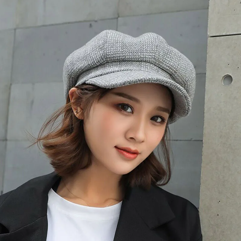 Ceny MAERSHEI czapka kobiety Beret jesień zima ośmioboczna czapka czapki stylowe artysta malarz gazeciarz czapki czarny szary berety