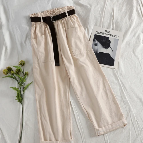 apricot pants Neploe/корейские новые женские брюки с высокой талией, однотонные прямые брюки карго, Свободные повседневные штаны Harajuku, уличные джоггеры, Pantalon Mujer 90236 - Цвет: apricot pants