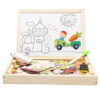 

Magnetic Puzzle Drawing Writing Board Double Easel Kid Wooden Toy Sketchpad Gift Children Intelligence Education Development Toy