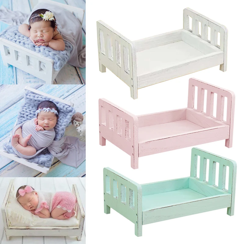 Baby Wooden Bed Gift Photo Prop Posing Portable Durable Photography Shotting FKU66