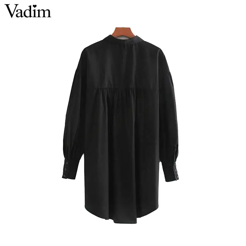 Vadim Женская шикарная негабаритная белая черная блузка с длинным рукавом и отложным воротником Женская стильная свободная однотонная блузка LB621