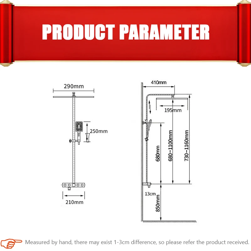 Digital Shower Set Bathroom Smart Thermostatic Shower System Wall Mount Hot Cold Mixer Bath Faucet Square Head SPA Rainshower