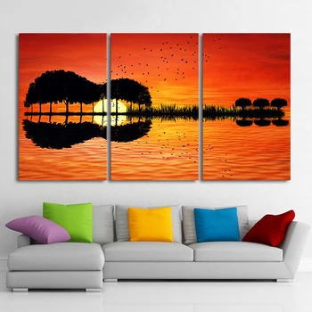 

artistic printed drawing on canvas guitar tree lake sunset spray painting decoration home decor framed wall art picture CU-1311B