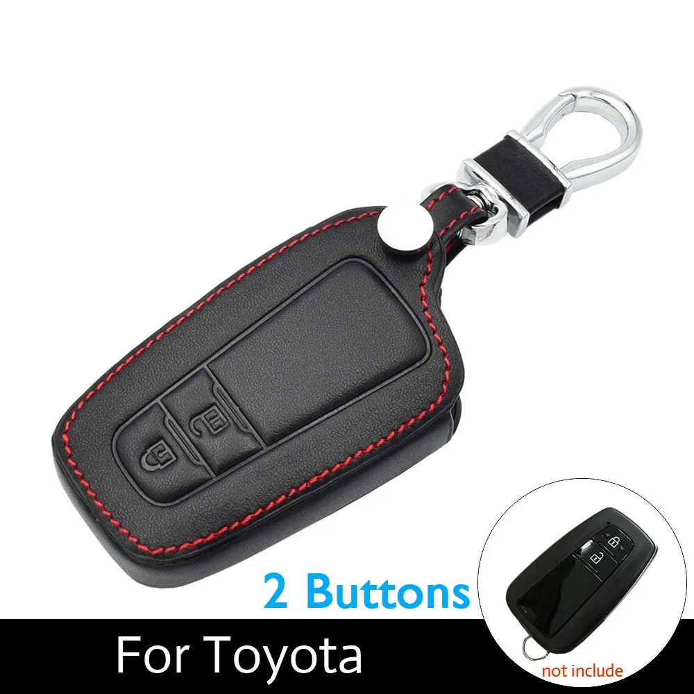 4 кнопки кожаный чехол для ключей автомобиля для Toyota Prado CHR C-HR Camry Smart Keyless дистанционный брелок крышка аксессуары авто брелок сумка - Название цвета: 2 Buttons