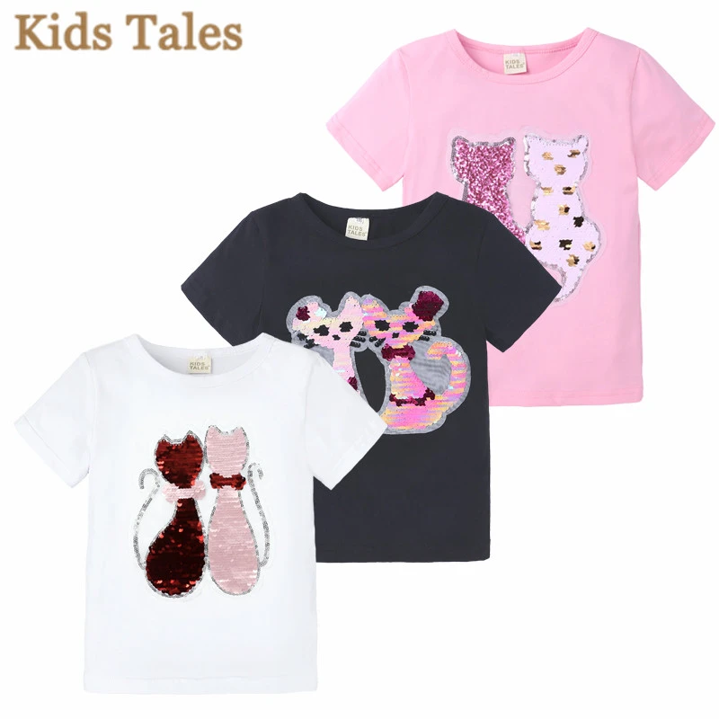De PR 365 para niñas bebés, Camiseta Reversible con lentejuelas de gato bonito, camiseta conmutable para niños pequeños, sudadera con lentejuelas|Camisetas| AliExpress