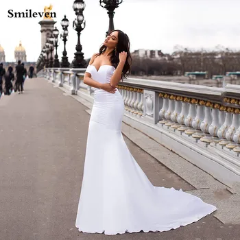 

Smileven Sexy Satin Mermaid Wedding Dresses Off The Shoulder Bridal Gowns Vestido De Noiva 2020 Princess Wedding Gowns