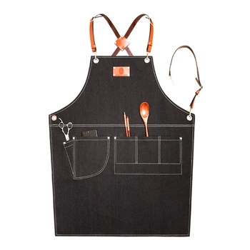 

Chef Apron Cotton Canvas Cross Back Adjustable Apron with Pockets for Women and R9UF
