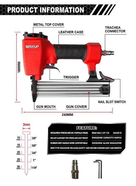 WISEUP-pistola de clavos de presión Manual, grapadora de marco de