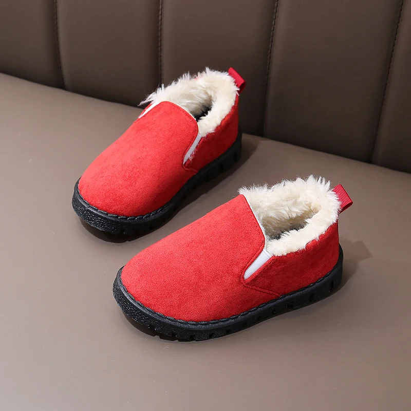 Зимние ботинки для мальчиков и девочек, 4 цвета, теплые хлопковые ботильоны с толстым плюшем модная спортивная повседневная детская зимняя обувь Размер 25-36