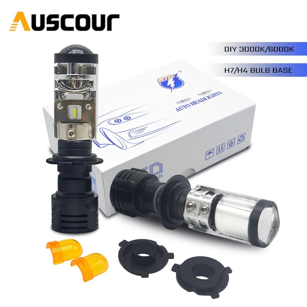 

2pcs mini H7 H4 LED projector lens auto lamp 6000k 3000K easy installation h7 direct replacement car headlight Modify