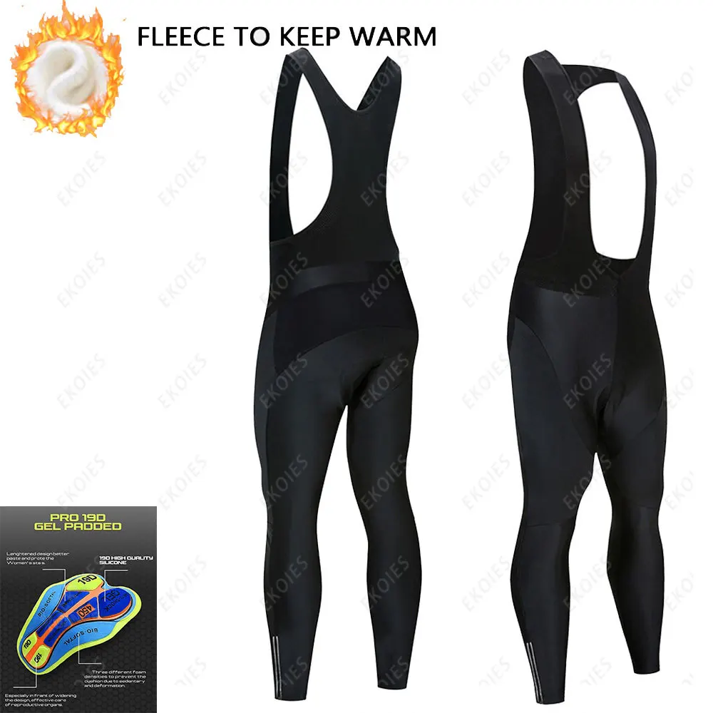 Black Cycling Bib Shorts Men Winter Thermal Fleece Cycling Long Pants Shockproof Mountain Bike Bicycle Wear Bib Pants Tights