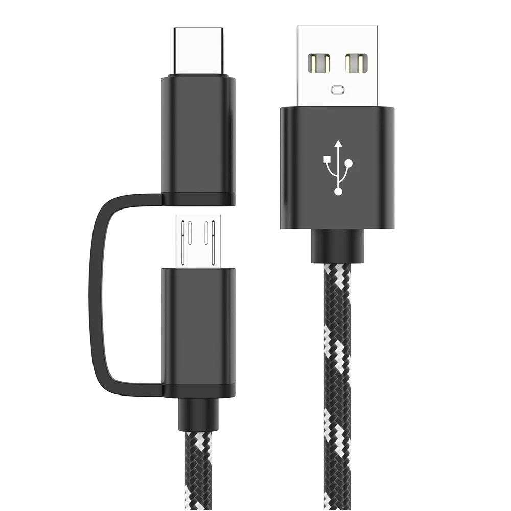 2 в 1 USB кабель type C для быстрой зарядки телефона для samsung S8 S9 Micro USB Двойная зарядка USB C зарядный кабель для Redmi note 7