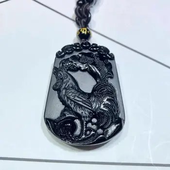 

Natural obsidian Zodiac chicken pendant obsidian Feather chicken pendant + matched with high-end sling