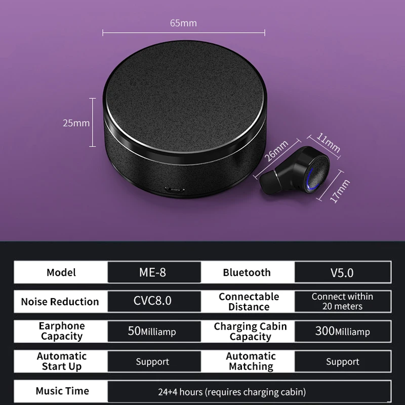 Беспроводная bluetooth-гарнитура HD, универсальная стереогарнитура с одной затычкой для ушей, чехол для зарядного устройства