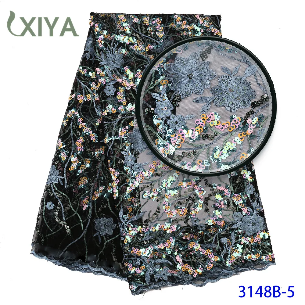 Embroidery Flowers Pattern Sequence Lace Fabric Luxury African Lace Fabric with Sequins Nigerian Tulle Mesh Lace APW3148B
