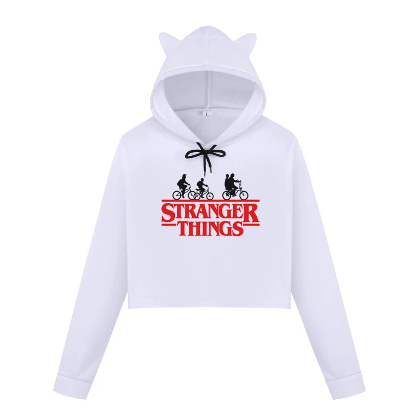 

Stranger Things Crop Top Sweatshirt Vintage Style Graphic Hoodies Women Print Sweatshirt Fashion Lady Dreamy Tops Cropped Hoodie
