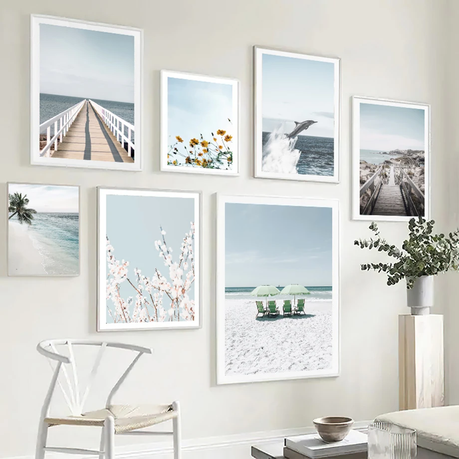 

Sea Landscape Wooden Bridge Beach Dolphin Flower Wall Art Canvas Painting Posters And Prints Wall Pictures For Living Room Decor