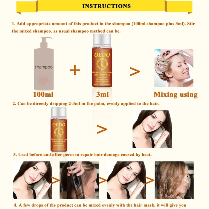 Совершенно OEDO 20 мл женьшень эссенция для роста волос Предотвращение выпадения волос Жидкое повреждение восстановление волос Лечение плотное быстрое