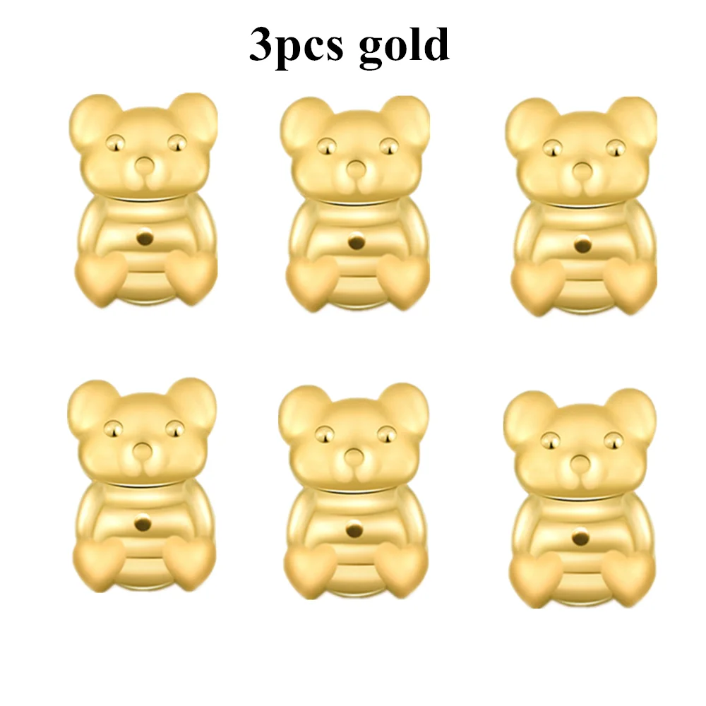 3 gold Милые серьги-гвоздики Romad Magic Bear с задней опорой, закрывающие серьги с задней гайкой, подъемные серьги золотого/серебряного/розового цвета - Окраска металла: 3 gold