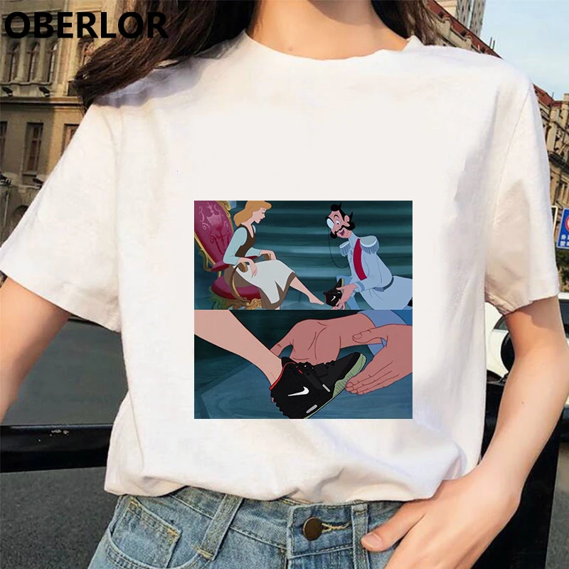 Camisetas Verano Mujer футболка принцессы с принтом Золушки женская летняя белая с коротким рукавом Harajuku Эстетическая одежда - Цвет: 501164-WH