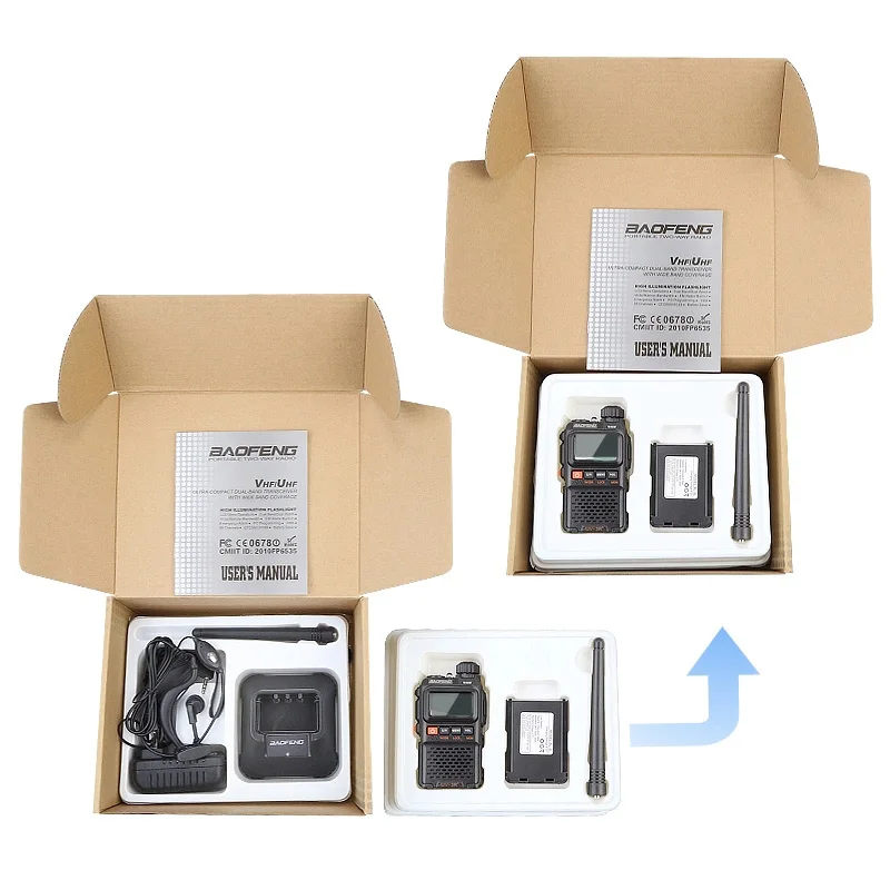 BAOFENG UV-3R+ мини иди и болтай Walkie Talkie UHF и УКВ Портативный двухстороннее радио Ham радио приемопередатчик