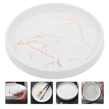 

1pc Jewelry Dish Round Ceramic Trinket Tray Gold Display Decor Ring Plate