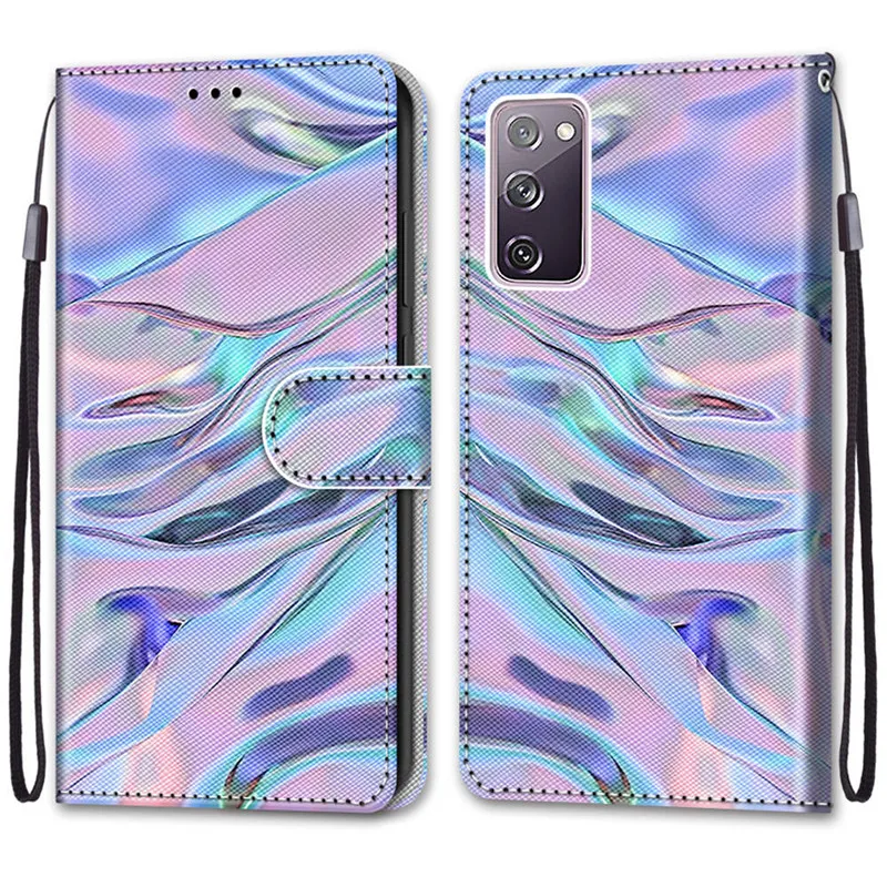 Stand Flip Phone Holster For Case Samsung Galaxy S20 FE S21 Ultra S20 S10 S9 Plus S10E S8 Case Cover Pattern Wallet Magnet Coque cute phone cases for samsung 