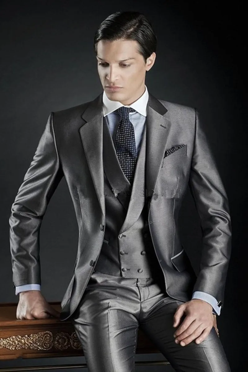

Classic Design Gray Men's Suit Italian Jackets Custom Groom Slim Tuxedos 3 Piece Set Men's Suit Tops Blazer Pants Vest