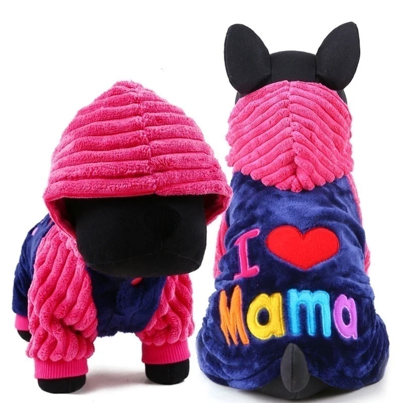 S-2XL фланелевая теплая одежда для собак I Love Mama куртки для собак для маленьких и средних собак зимняя одежда для щенков чихуахуа