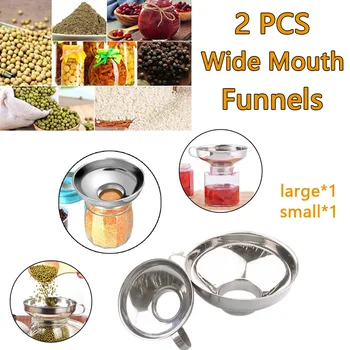 

2 Pcs Set Funnel for Wide and Regular Jars Useful Stainless Steel Wide Mouth Canning Funnel Large Mouth Funnels for Beans Sauces