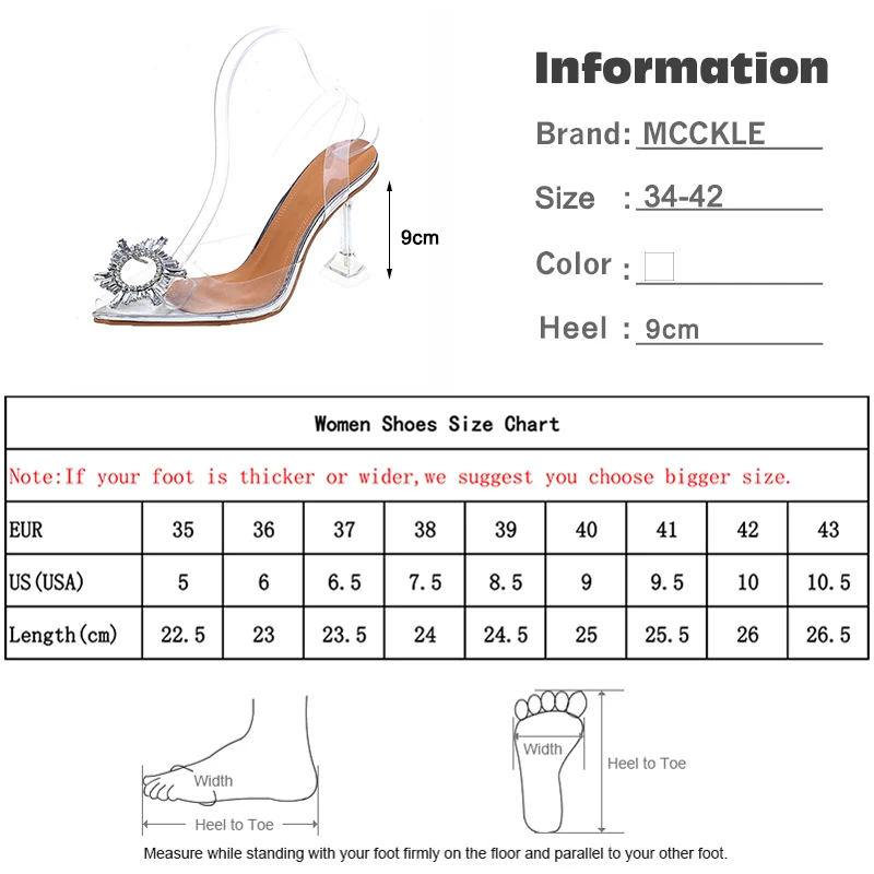 MCCKLE/женские босоножки; прозрачная обувь с острым носком; Женские Модные Повседневные слипоны на высоком каблуке; женская обувь размера плюс