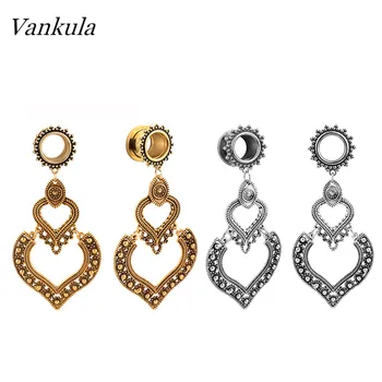 

Vankula 2pcs Double Heart Dangle Ear Plug Expander Tunnel Plugs Stainless Ear Gauges Stretchers Pendant Piercing Body Jewelry
