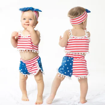 

Newborn Baby Girls 4th-of-July Stars Stripes Patriotic T shirt Shorts Outfits Set Summer New Style suit Baby clothes Outfit Sets