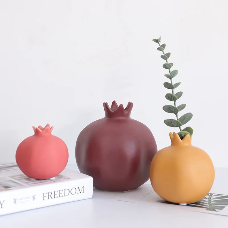 

Morandi Ceramics Vases Simulation Pomegranate Ceramic Insert Dried Floral Desktop Porcelain Vase Wedding Home Decor