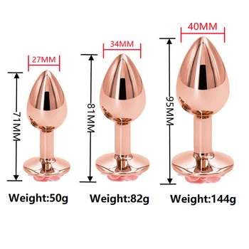 Small Medium large set Crystal Heart round rose gold flower Metal anal beads butt plug Jewelry insert sex toy for female male 6