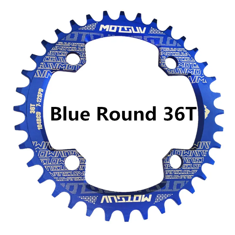 Bicycle Crank 104BCD Round Shape Narrow Wide 32T/34T/36T/38T MTB Chainring Bicycle Chainwheel Bike Circle Crankset Single Plate - Цвет: Blue Round 36T