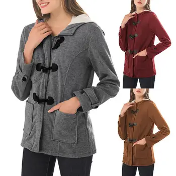 

Fashion Hooded Women Coat Pure Buckle Front Plus Size Jacket Coat Women Casual Long Parka Outwear Suitable for work holiday