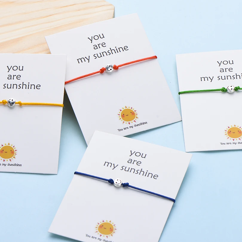 IYOE Wish Card You Are My Sunshine, крошечные браслеты с улыбающимся лицом для женщин, мужчин, детей, винтажный браслет дружбы с красной нитью, парные