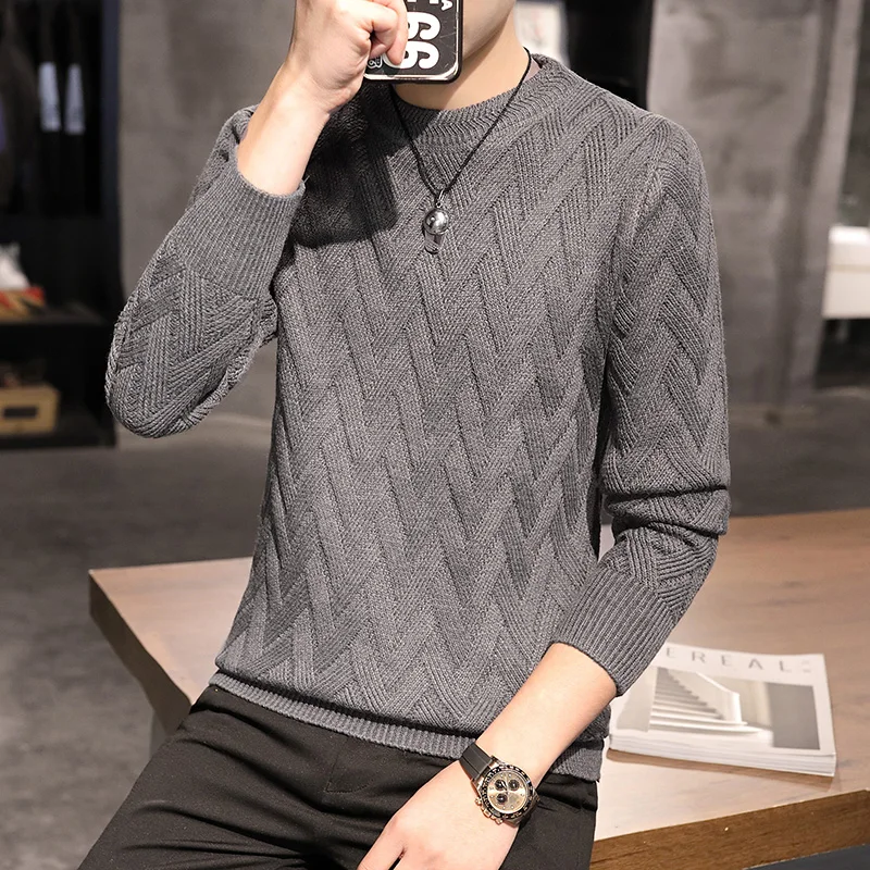

2020 Autumn Casual Men's Sweater O-Neck Striped Slim Fit Knittwear Mens Sweaters Pullovers Pullover Men