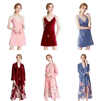 

Ladies Winter Velvet Pajamas Wind Crane Bath Robe Sleeveless Nightgown Sleepwear