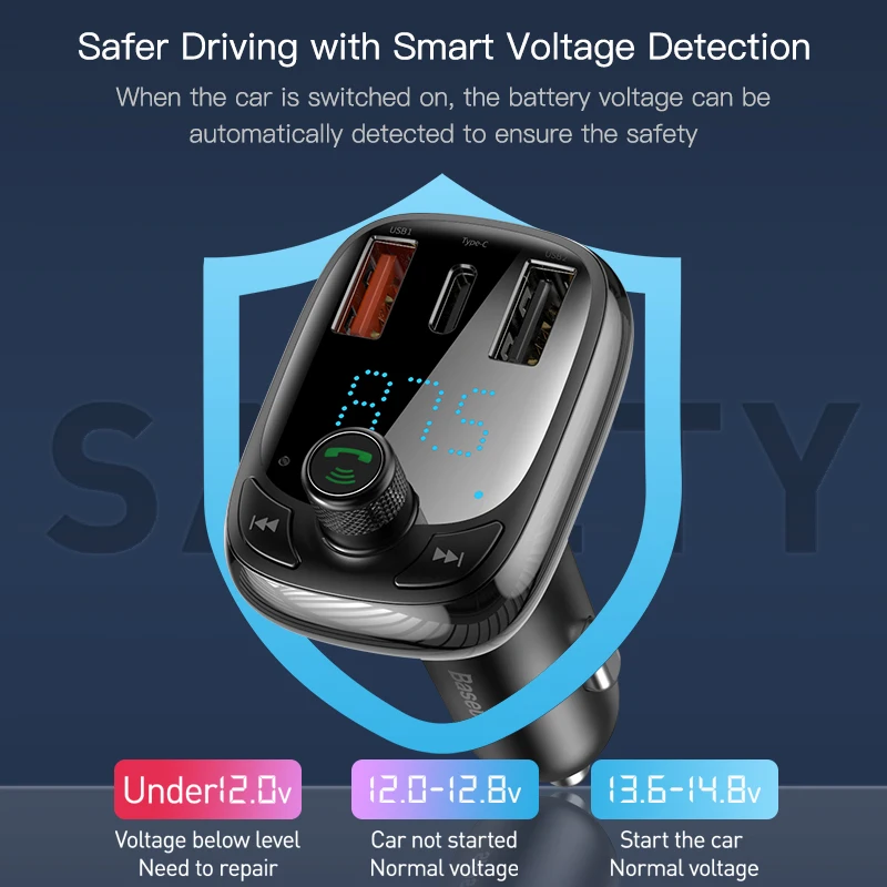 Автомобильное зарядное устройство Baseus FM передатчик для телефона QC 4 0 3 PD3.0 Bluetooth 5